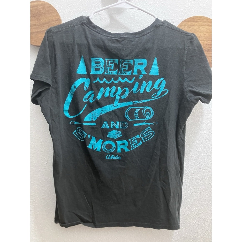 Cabela's Women's Black Shirt Beer Camping Smores Size Large Gorpcore Crunchy